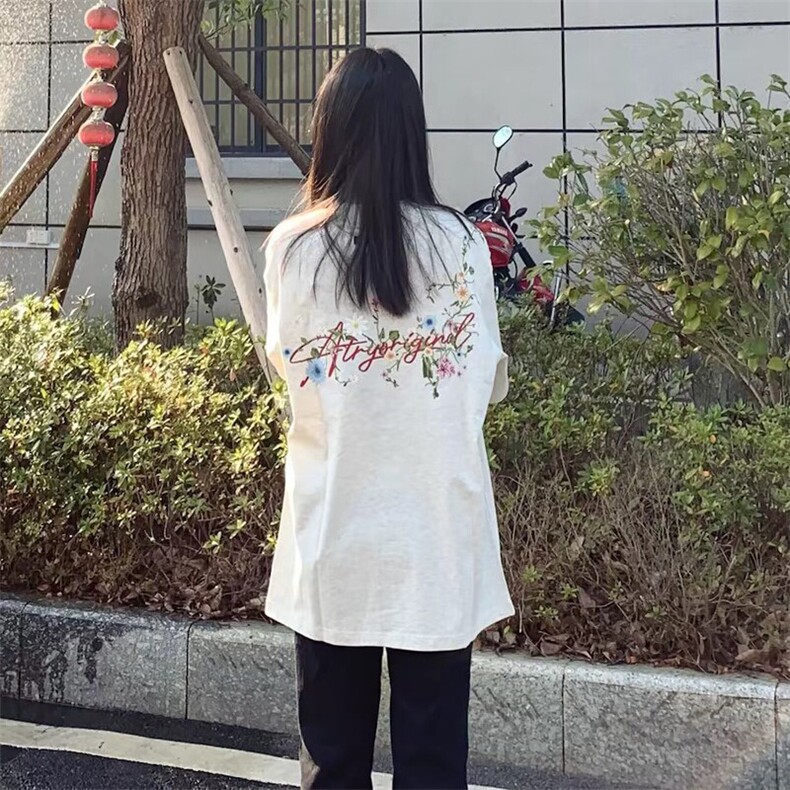 万针全刺绣工艺抖音得物高品质260克重磅纯棉双纱美式高街短袖T恤,男装T恤,电商A486