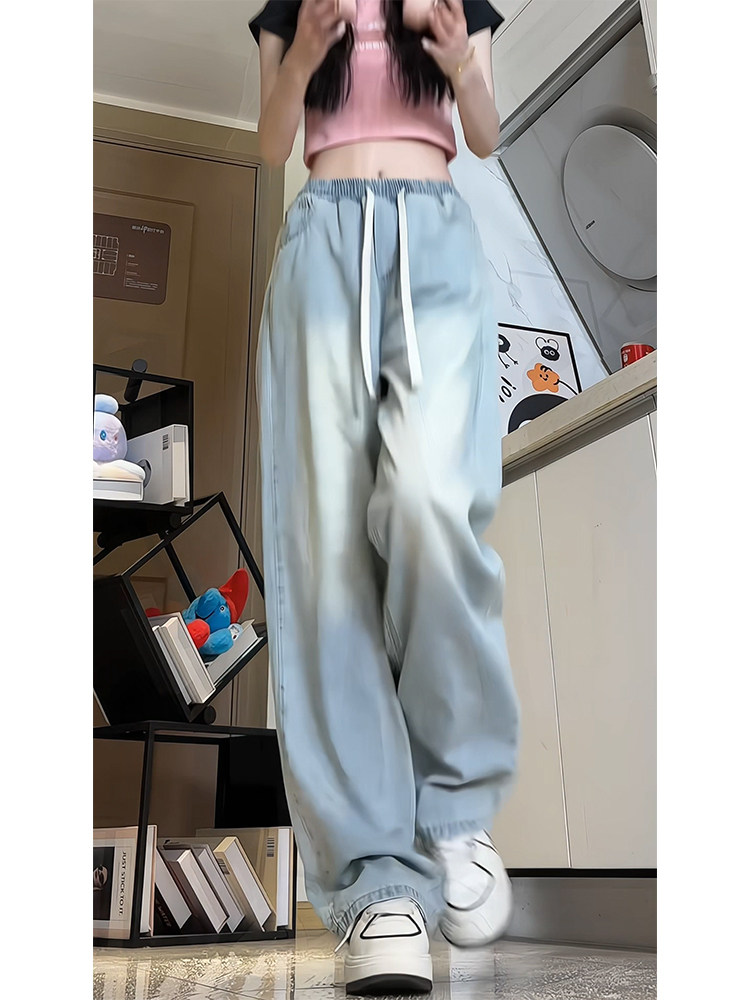 wassuphappy直筒牛仔裤男夏季薄款垂感冰丝阔腿裤运动休闲长裤子,男装牛仔裤,电商A102