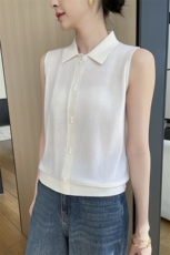 polo领针织背心女装2025新款春秋穿搭宽松叠穿内搭无袖打底衫上衣，女装T恤，玖雪绒羊绒