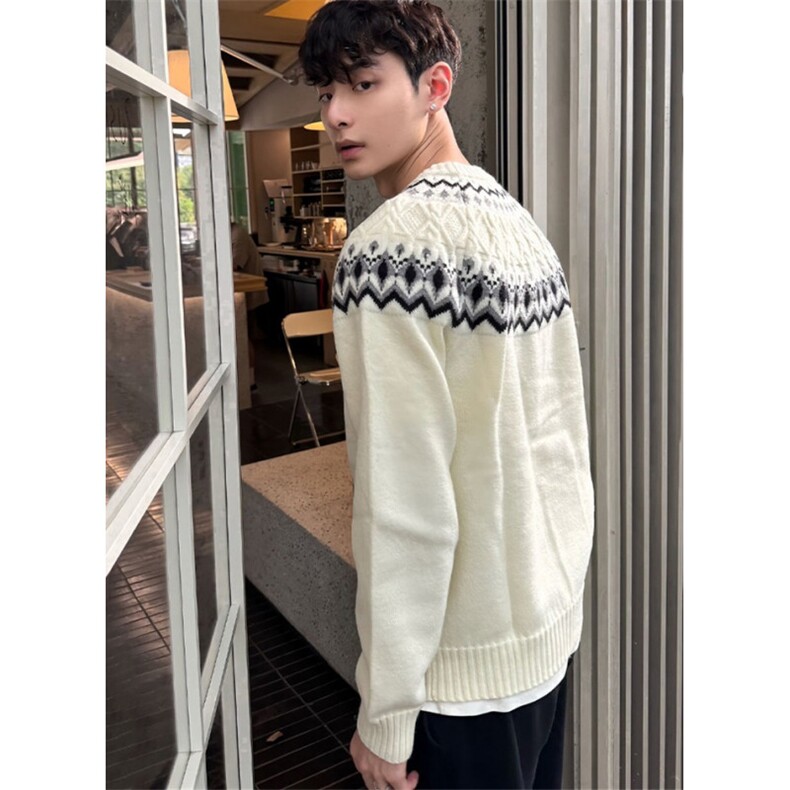 费尔岛绞花套头毛衣男秋季松弛感慵懒风针织衫情侣内搭叠穿打底衫,男装T恤,星座1116A（原606A-3）