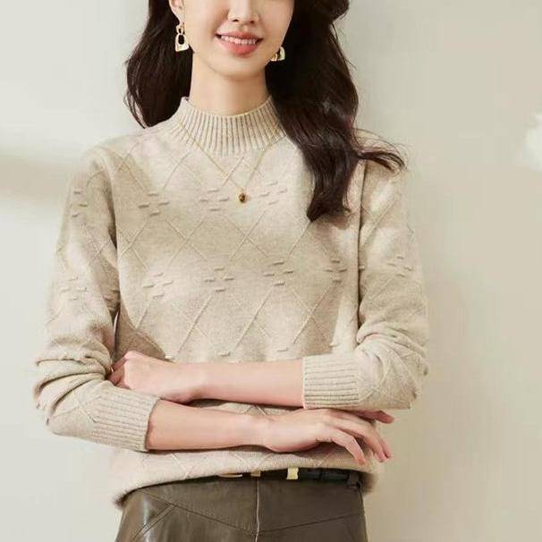 半高领打底衫女2024新款内搭显瘦软糯百搭纯色针织衫,针织衫/毛衣,鑫友供货