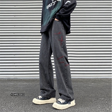 抓痕毛边cleanfit黄泥牛仔裤男秋季美式复古高街潮牌直筒休闲裤子，男装牛仔裤，电商B315