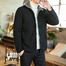 风男装加绒加厚夹克男复古大码棉麻盘扣羊羔毛外套J，男装夹克，星座1112-5（原712-5）