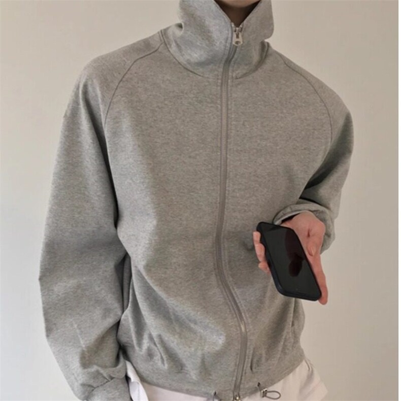秋冬日系复古穿搭双拉链短款高领开衫卫衣ins夹克外套WY8812,男装夹克,星座1116A（原606A-3）