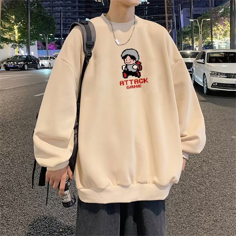 350g潮牌卡通圆领情侣长袖打底衫上衣服束口T恤卫衣Y14-P38网图,女装T恤,电商B245