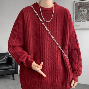 8XL-M圆领毛衣男秋冬季宽松慵懒套头麻花针织衫毛线衣MY19005P68图片