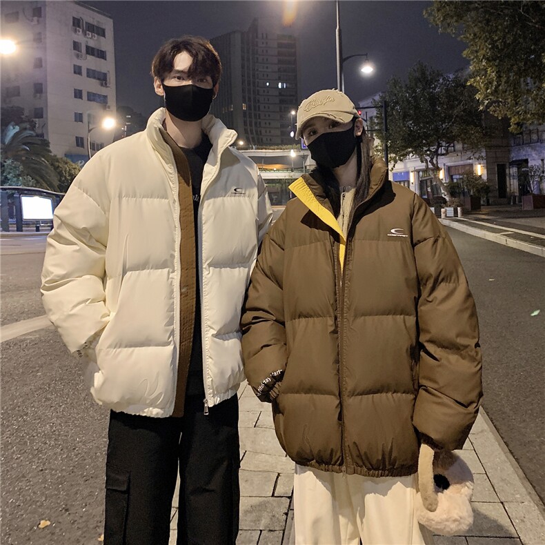 情侣装冬装PU软皮美式撞色棉服logo棉衣休闲外套男女G1102P128,男装棉衣,电商A339
