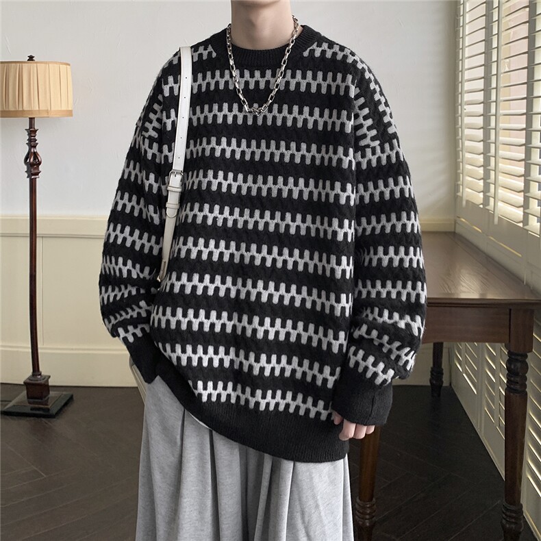 抖音现货2025男冬季圆领毛衣宽松套头针织衫D329-QM805-P78控98,男装针织衫/毛衣,电商D329