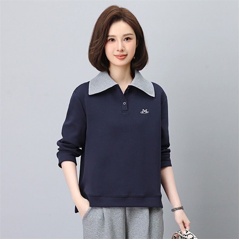 长袖套头卫衣女2024秋装新款时尚宽松休闲翻领卫衣,女装卫衣/绒衫,悦见她