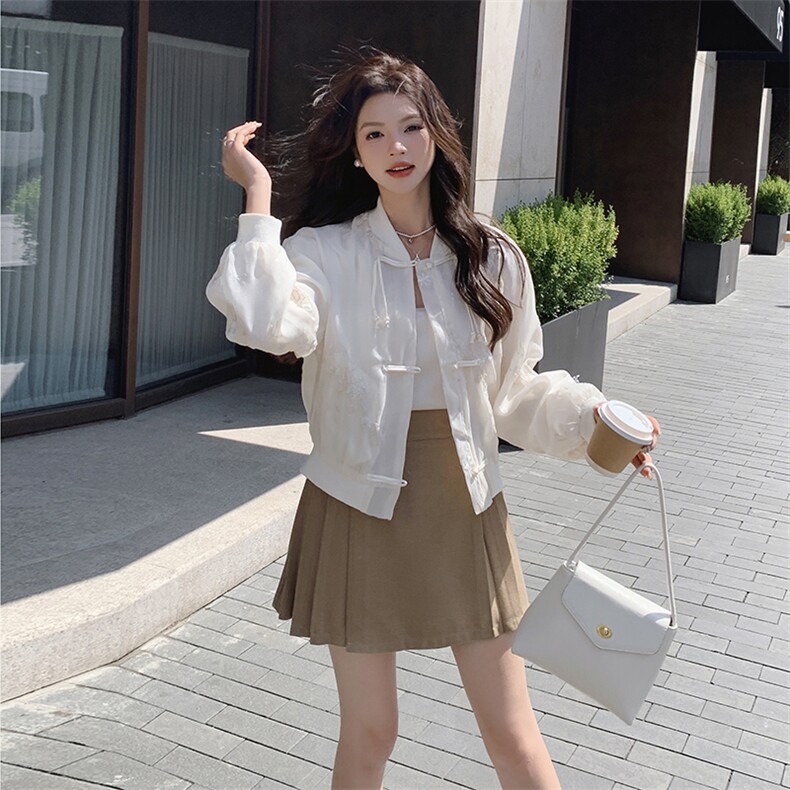 【现货】新中式轻风白蕾丝刺绣上衣休闲短外套防晒衣空调服,女装短外套,先锋丽姿