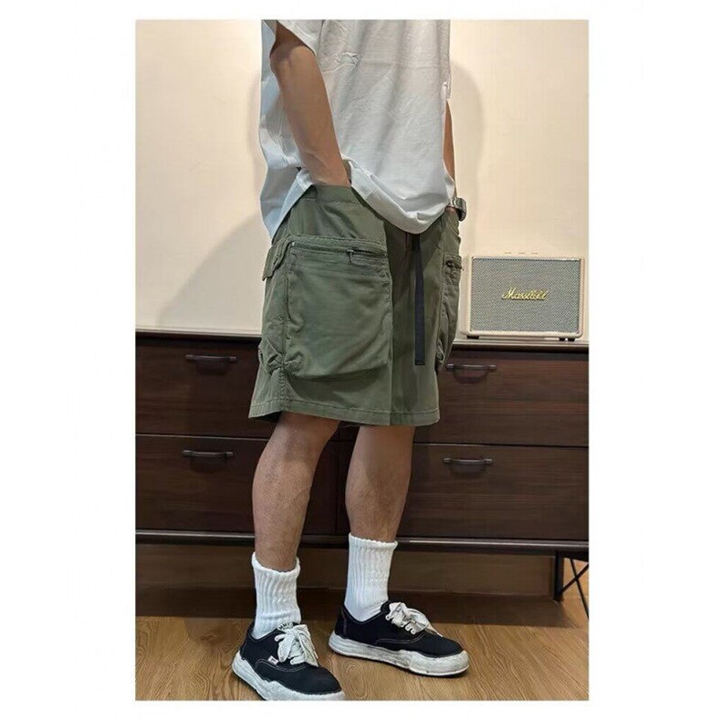 W9602-P50网图现货机能重工口袋工装短裤夏季高街宽松五分裤,男装牛仔裤,星座1608-2