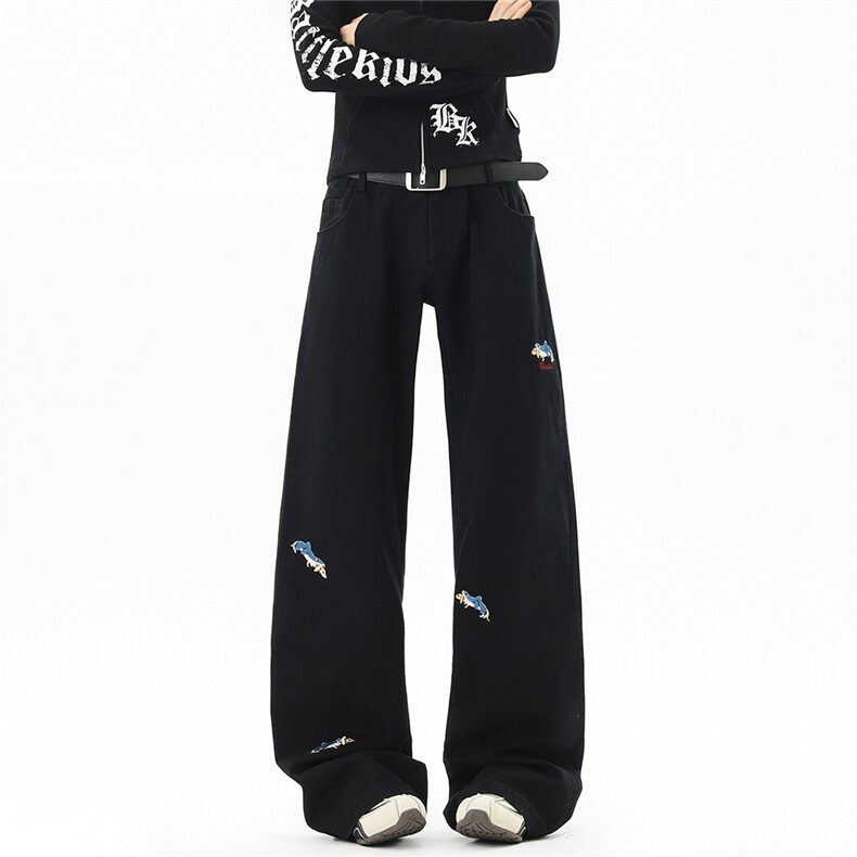 D258L1701P55控78腊肠狗刺绣微喇休闲裤，男装休闲裤，电商D258