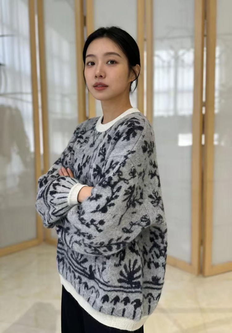 2026年秋季时尚百搭通勤简约休闲圆领青花瓷,女装羊毛衫,美轩羊绒