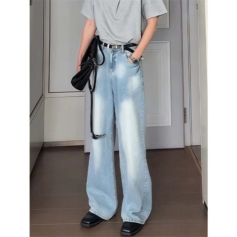 网图有货美式复古夏季破洞牛仔裤男直筒宽松阔腿裤A599-特P35，男装牛仔裤，星座1505