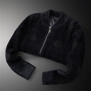 3331 冬季暗格花纹休闲加厚保暖水貂绒开衫外套图片