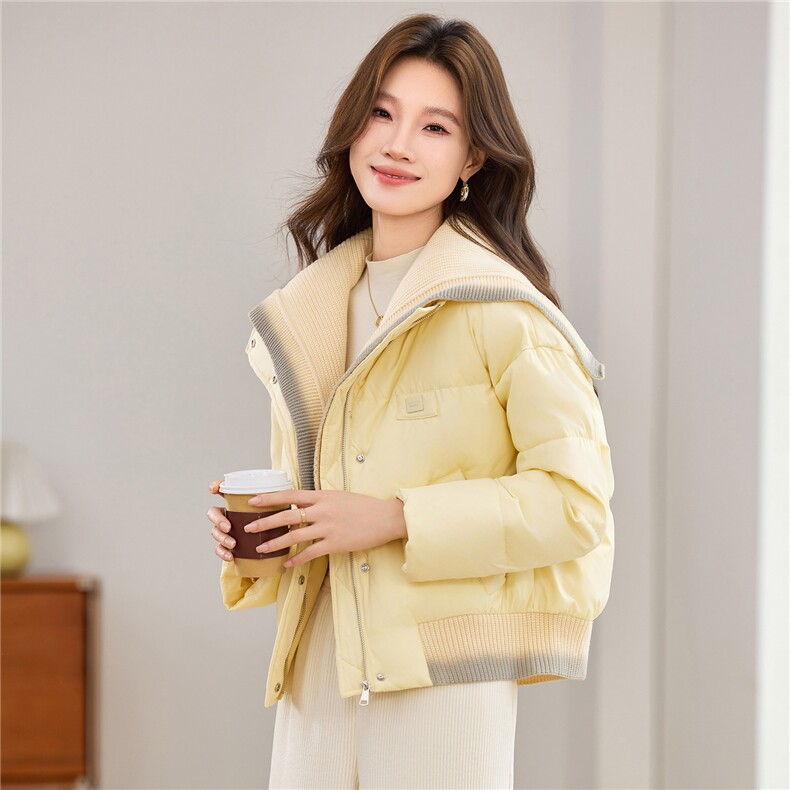 现货2025冬季新款休闲时尚无帽渐变针织领女士加厚加棉保暖棉服,女装棉衣/棉服,木子恋