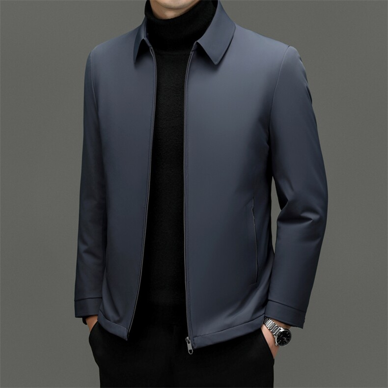 2023翻领鸭绒羽绒服男高级感中年干部装秋冬加厚男士加绒夹克外套图片