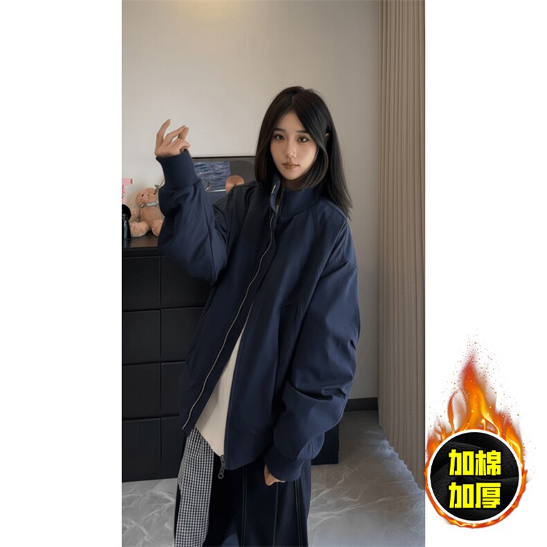 现货冬季美拉德立领飞行夹克廓形高街棒球服加棉加厚棉衣外套,男装夹克,电商A443