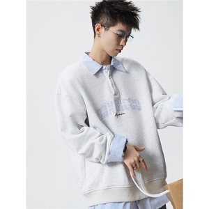 HW2545特P55控98面布54棉46聚酯假两件POLO情侣卫衣宽松外套男图片