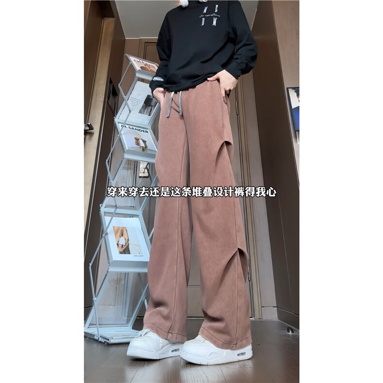 抖音品质秋季新款潮流水洗褶皱宽松休闲裤B315-K24263-特p45控88图片
