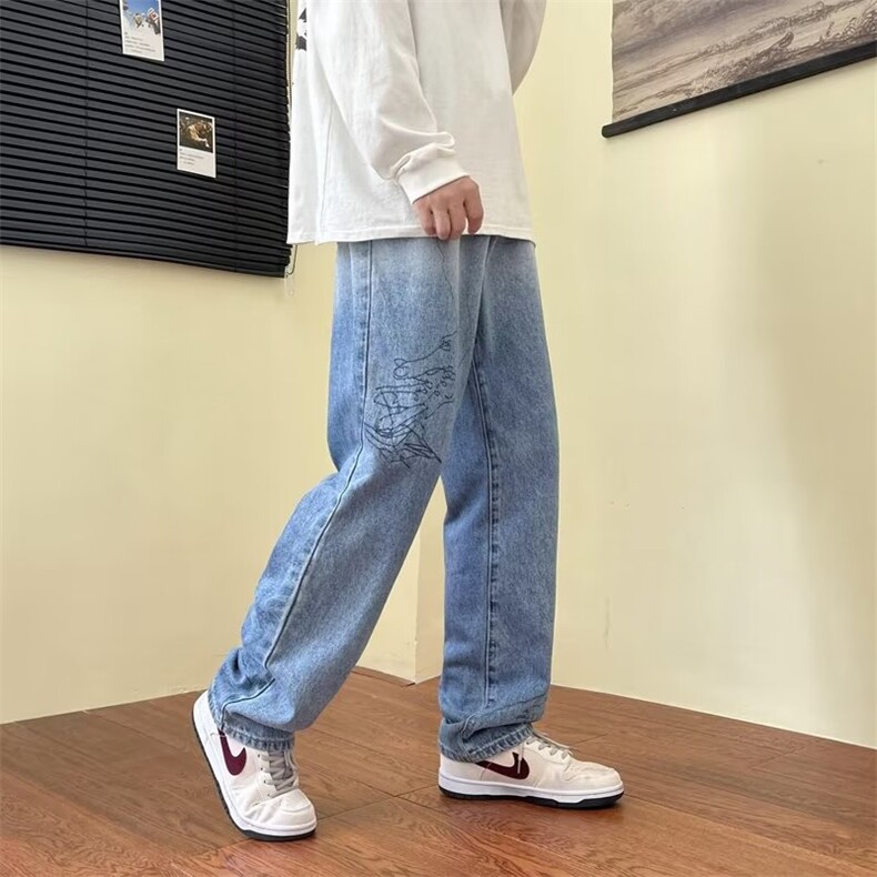 美式高街渐变牛仔裤男女潮牌街头嘻哈刺绣牛仔裤N199P45,男装牛仔裤,星座1116-2
