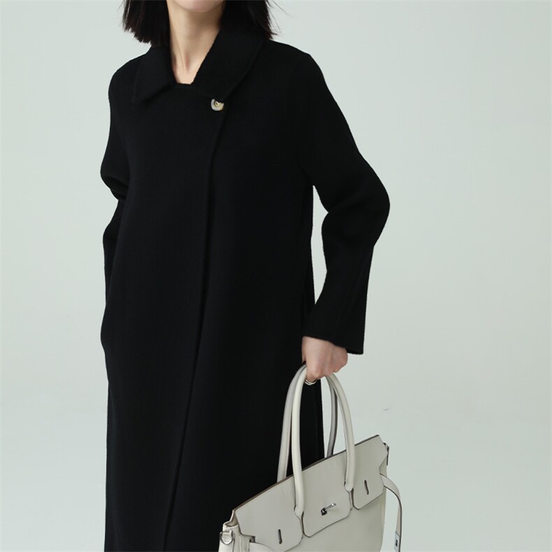 2024秋款时尚潮流高级保暖羊毛大衣优雅显瘦长款外套，女装双面呢大衣，荣图大衣
