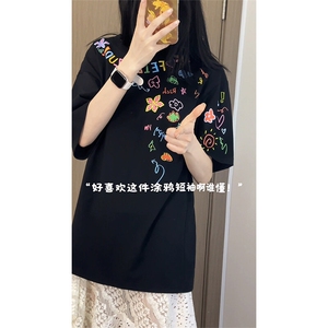 卡通涂鸦印花短袖 XT7167-TP2539 美式休闲清新夏季潮牌短袖图片