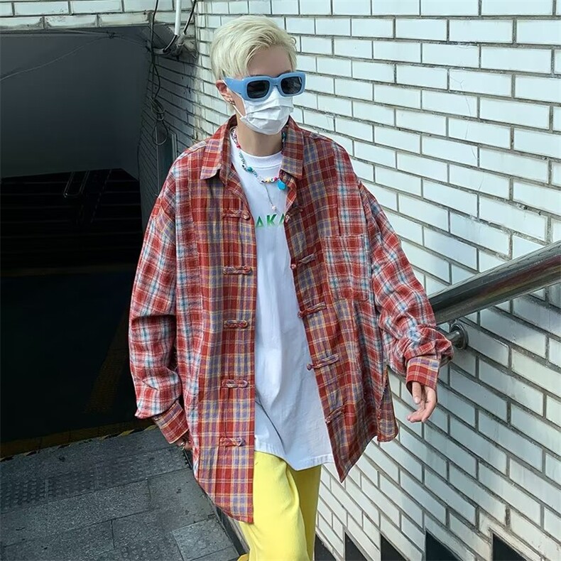 潮衬衫男韩版潮流长袖格子帅2023秋季新款ins宽松外套CY522-P49,男装衬衫,星座412-3