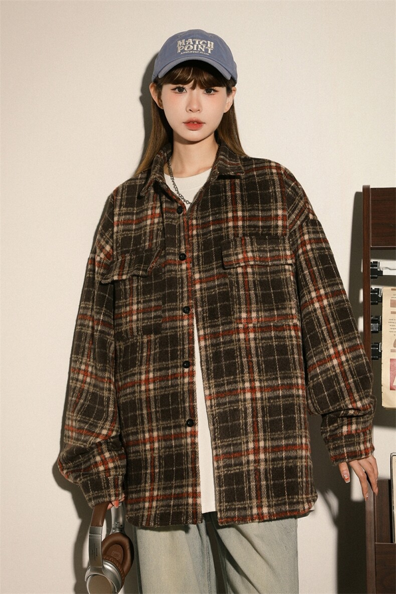 美式小香风加厚秋冬毛呢格子纹衬衫男女夹克棒球服CS3003-P60,男装夹克,星座222-7