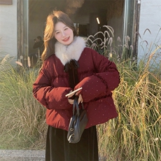 9852款-P300-K42890绒羽绒服（配真狐狸毛领），女装羽绒服，2C011