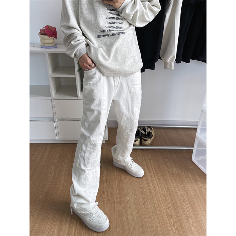 B221 美式ins高街小众假破洞修身微喇牛仔裤 LK22065-P65 控88图片