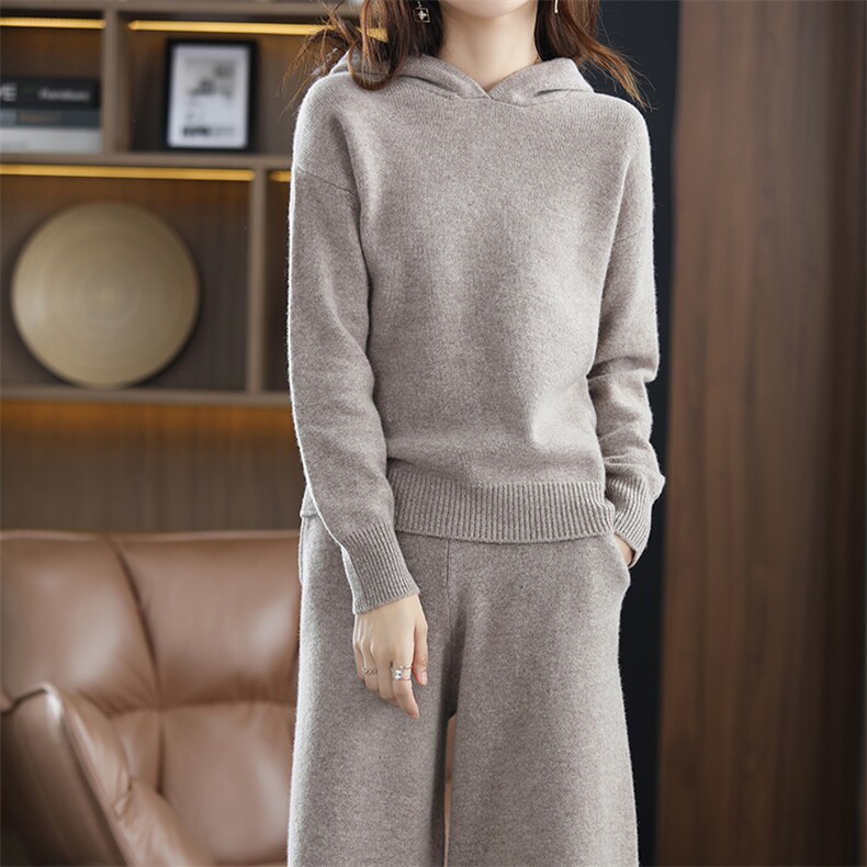 时尚百搭女士羊毛套装简约休闲显瘦两件套舒适保暖气质优雅，女装套装/套裙，暖思雅