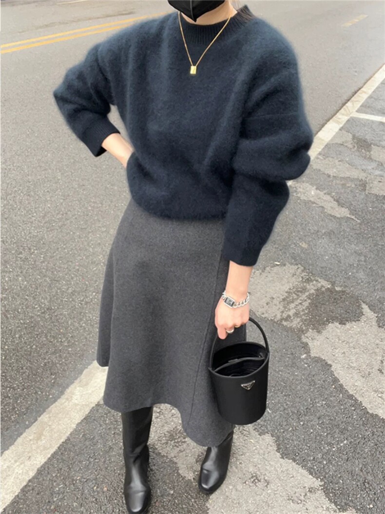 秋冬简约气质纯色圆领保暖减龄毛衣针织打底衫,女装羊毛衫,圣旺供货