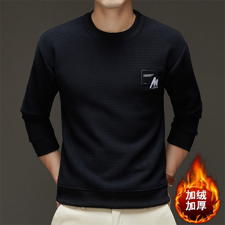 秋冬季男士卫衣加绒加厚潮流圆领休闲百搭打底衫圆领保暖内搭男装,男装T恤,钱塘6003（原4033）