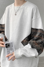 8XL-M春秋季圆领拼接撞色民族风卫衣男新款潮牌上衣服WY005P58，男装民族服装，电商B312