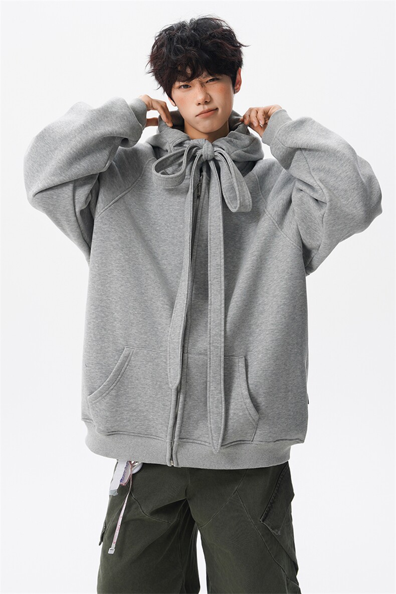 8XL-M朝牌情侣美式绑带设计连帽卫衣宽松开衫外套男女WY35P58,女装短外套,电商D206-1