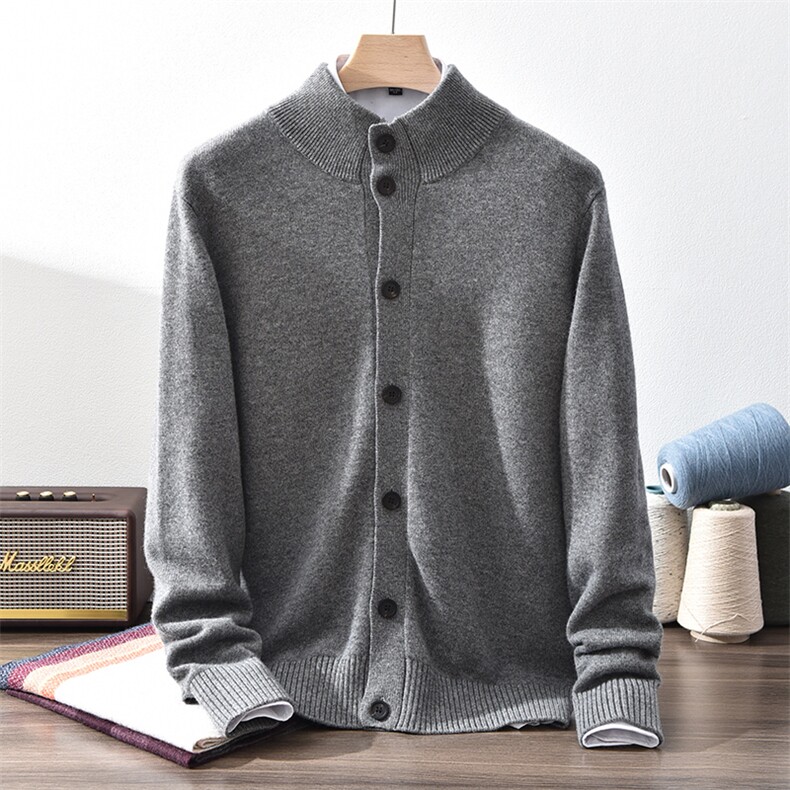 双股加密半高领系扣开衫秋冬休闲商务内搭外穿羊绒衫，男装羊绒开衫，九爵羊绒