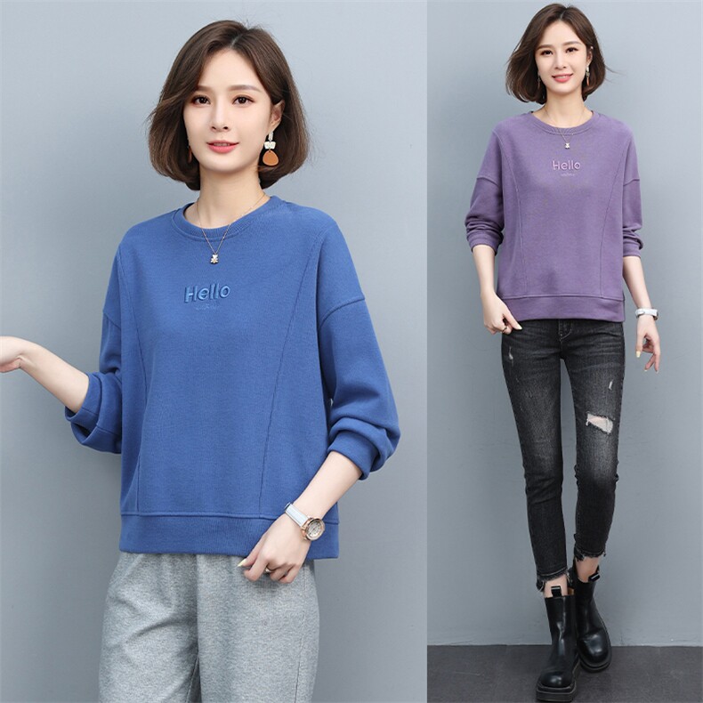 韩版绣花宽松套头圆领长袖棉卫衣女长袖通勤，女装卫衣/绒衫，3200格调