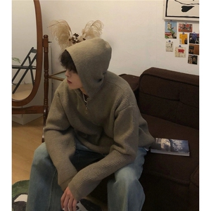 主推 美式秋冬半拉链连帽毛衣慵懒宽松男针织衫 D373 P78网图图片