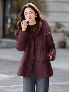 现货2025冬季新款肌理感白鸭绒羽绒服女设计感时尚连帽加厚外套图片