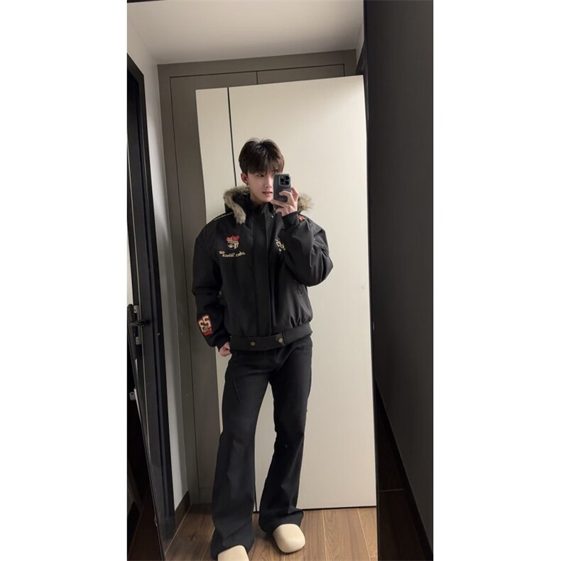 高货（大货字母1895同图片）毛领连帽美式刺绣棉衣1408-J134-P90，男装棉衣，四季星座1408（原星座1613）