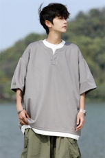8XL-M重磅斜纹假两件短袖t恤男夏季薄款宽松大码半袖体恤DT006P45，男装T恤，电商B312