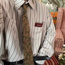 1506/Q3510/P37春秋季潮牌复古学院风条纹长袖衬衫男女宽松衬衣，男装衬衫，星座1506