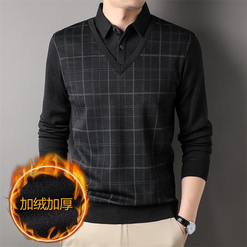 Y5650钱塘2020-2中年男士商务休闲假两件简约衬衣领毛衣P60，男装针织衫/毛衣，钱塘207-2