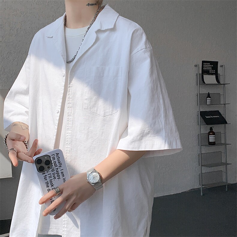 8XL-M亚麻短袖衬衫男夏薄款宽松休闲百搭大码半袖衬衣DC28002P50图片
