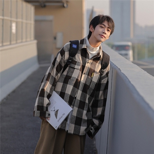 秋冬cityboy格子外套长袖衬衫宽松港风日系衬衣男DX183P6088图片