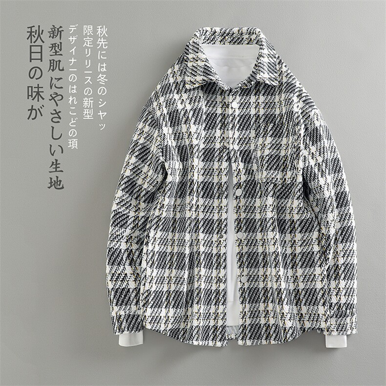 特P55无差价 偏大一码高级感棋盘格翻领夹克男潮牌大码外套J547图片