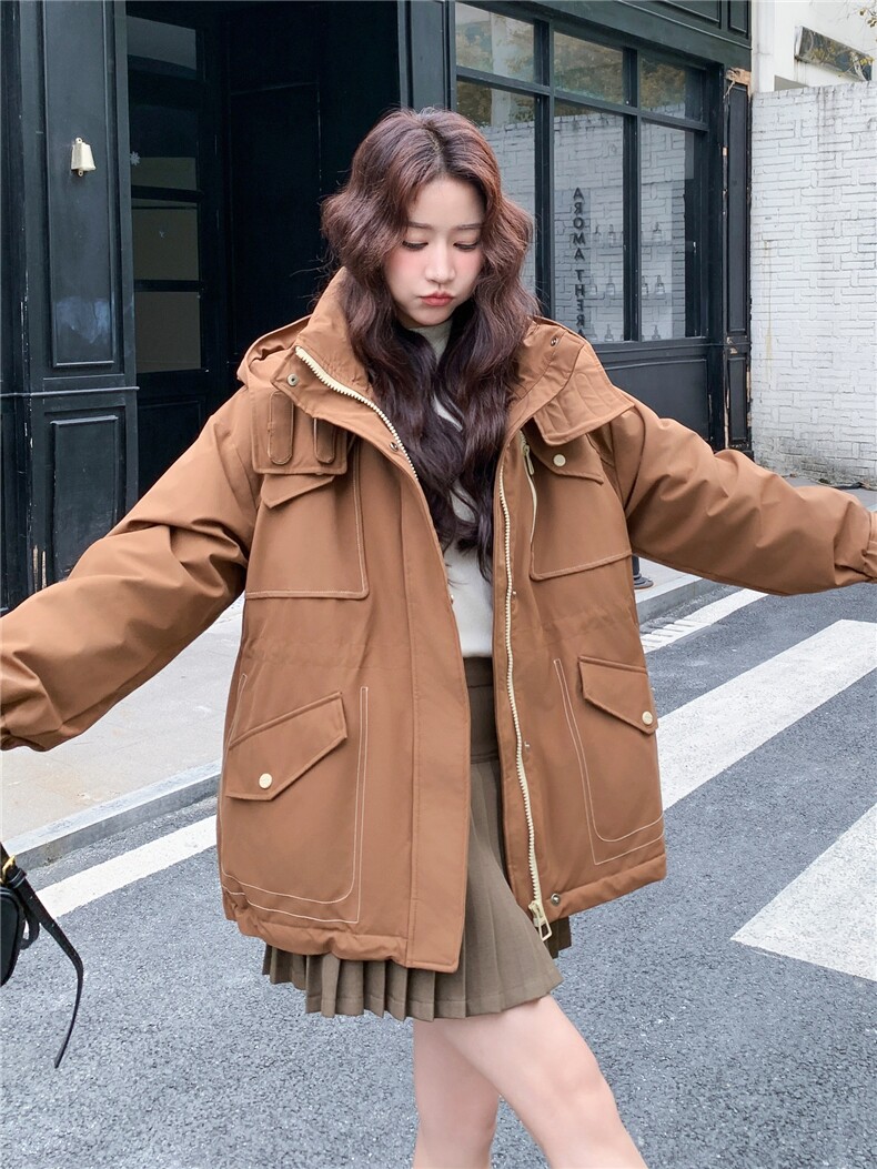韩系工装派克羽绒服女2025冬季新款高端洋气休闲保暖90白鸭绒外套,女装羽绒服,玖莱伊