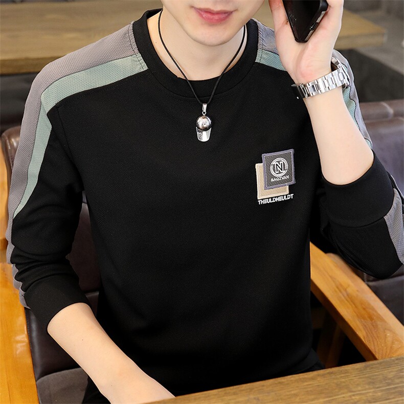 高品质新款圆领套头刺绣拼接卫衣流行男套头卫衣WY606P40,男装卫衣,星座1602（原101B）