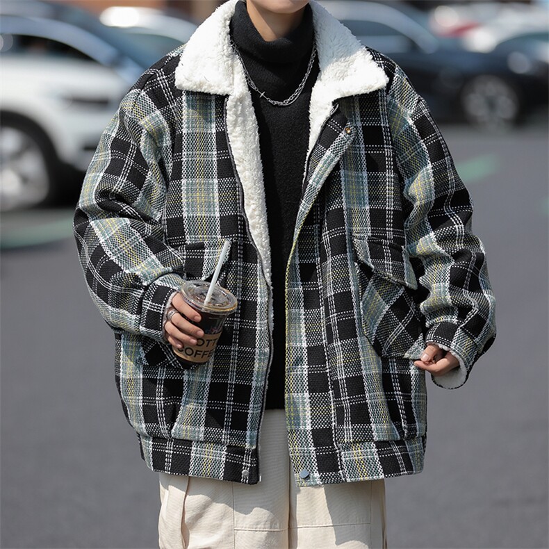 F18-P852024冬季新款羊羔毛棉服男美式复古小香风格子棉衣外套,男装夹克,星座512-6